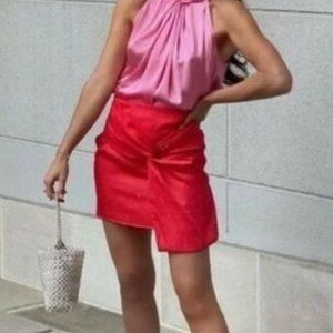 NWT Zara Knotted Satin Skirt in Red